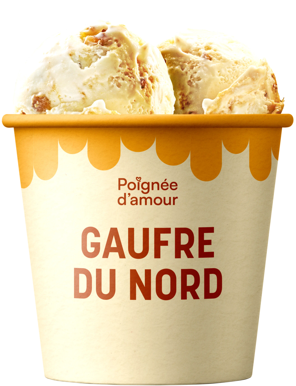 Pot de glace artisanale Poignée d'Amour parfum Gaufre du Nord