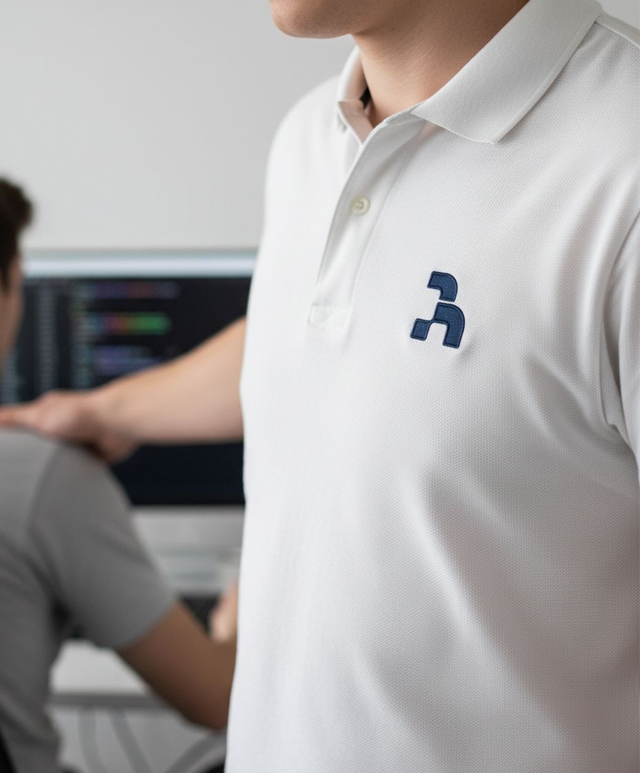 diseño de logotipo vemos el isotipo bordado en un polo corporativo