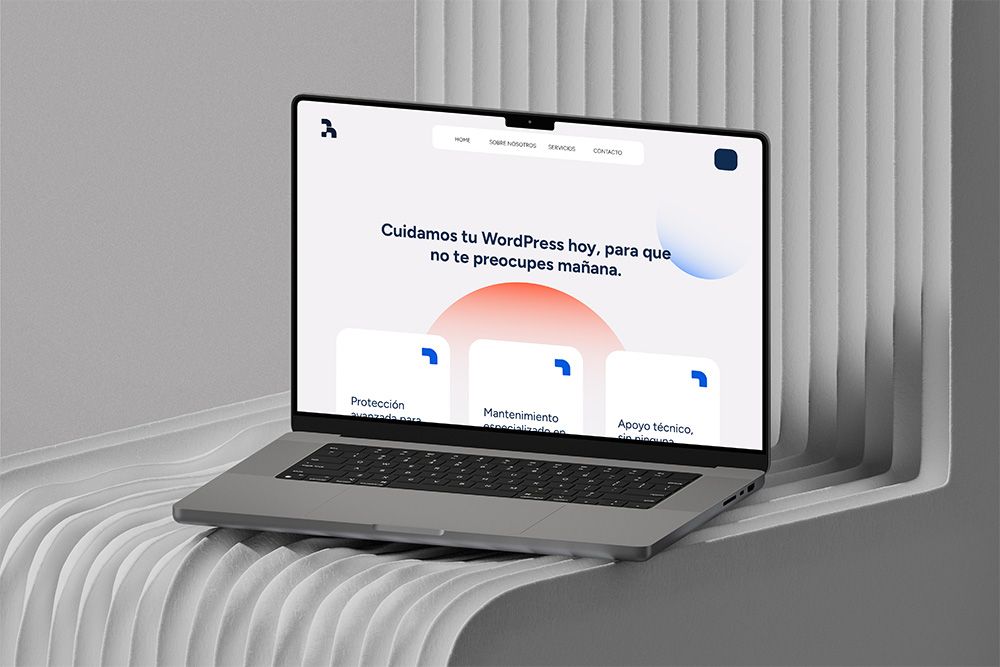 diseño del hero de la web de bunkerwp con su lema Cuidamos tu wordpress hoy, para que no te preocupes mañana