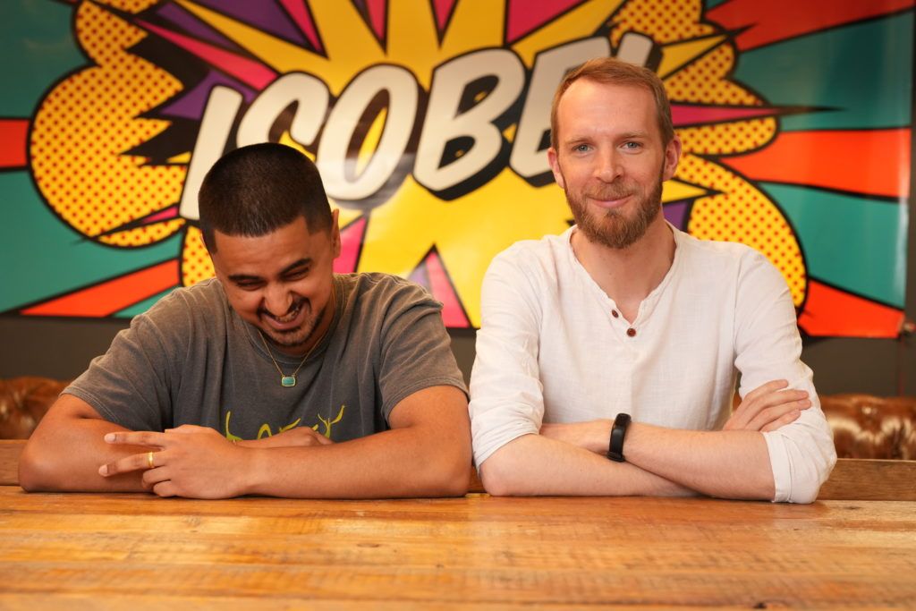 Adil and James laughing at isobel