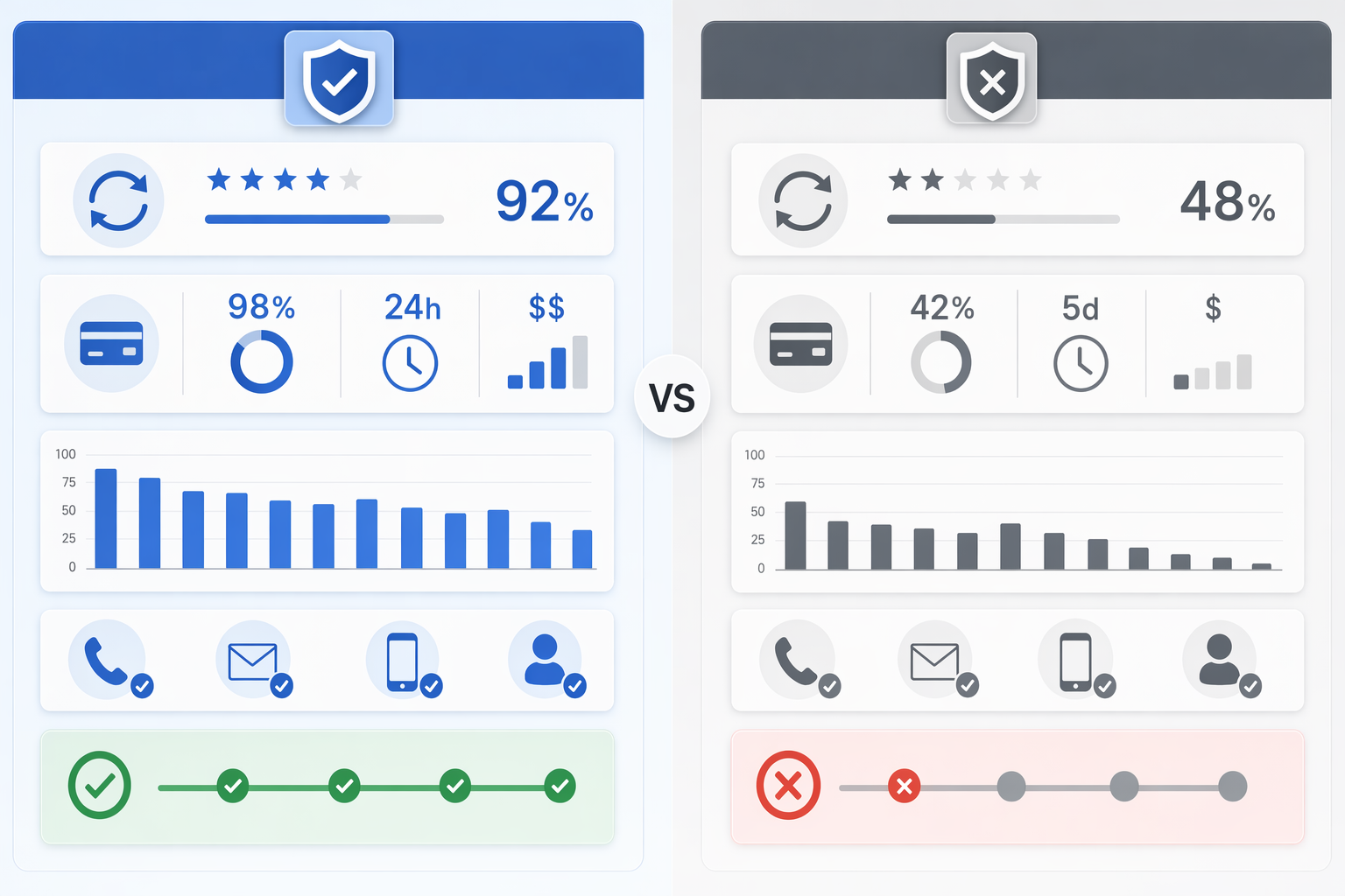Comparison dashboard showing verification accuracy metrics across multiple prospecting platforms