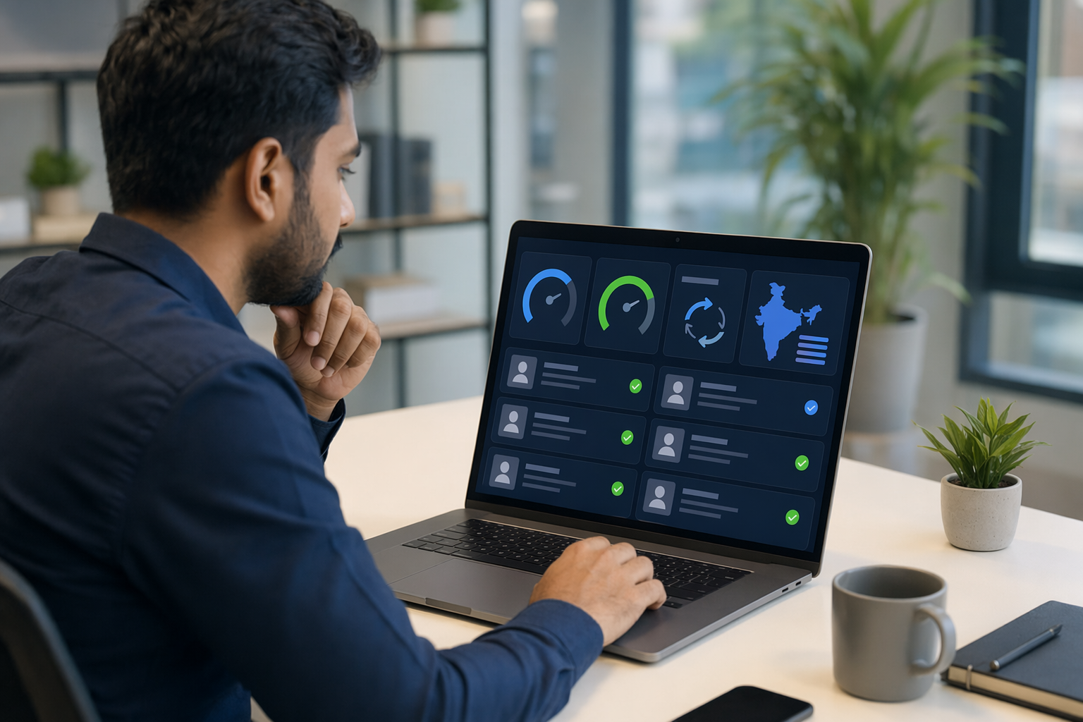 Professional comparing LinkedIn contact discovery tools on a laptop screen showing accuracy metrics and verified contact data for Indian B2B prospects