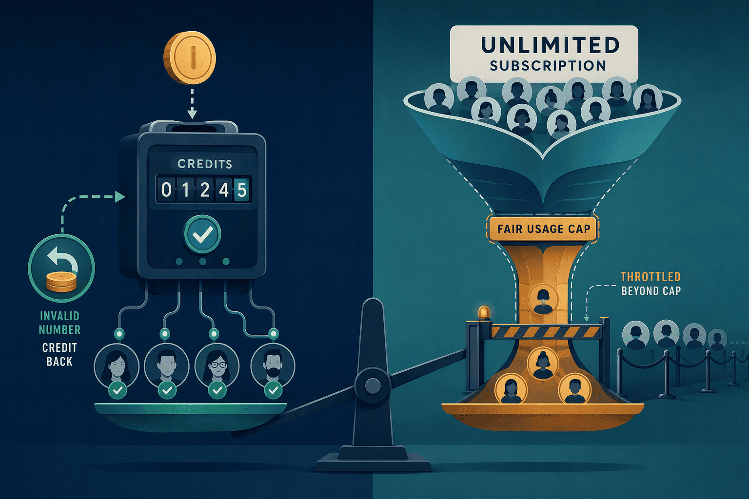 Illustration for Pricing Models in Practice: Credit-Based Control vs. Subscription Fair-Usage Caps