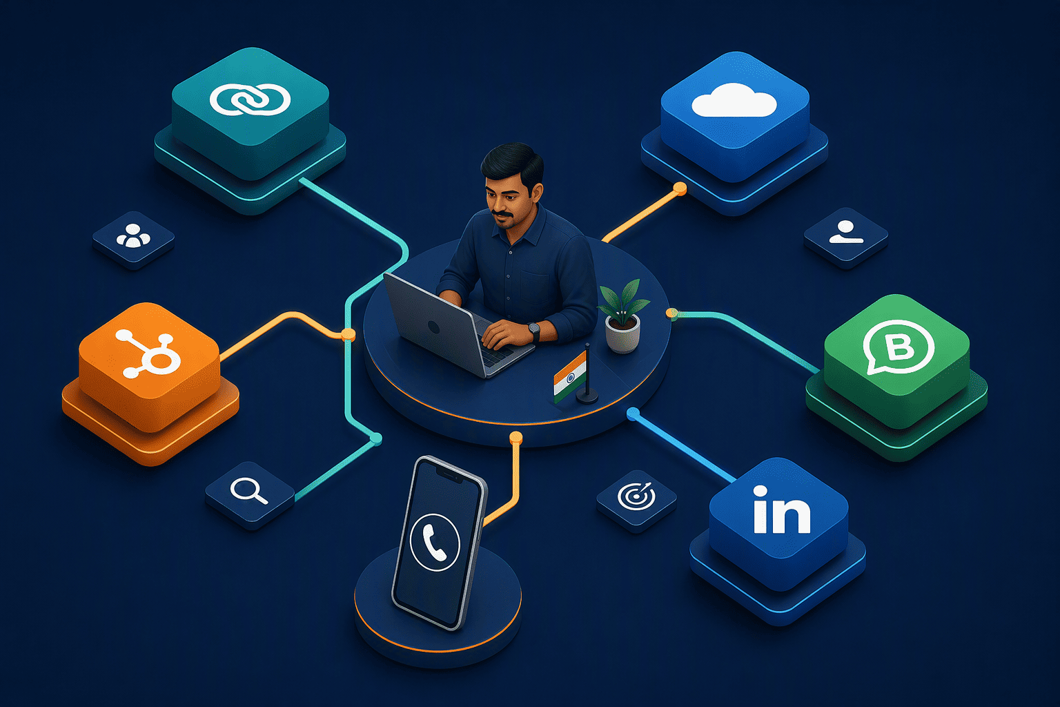 Illustration for 8. Integration and Workflow: CRM, WhatsApp, and Sales Navigator for the Indian Market