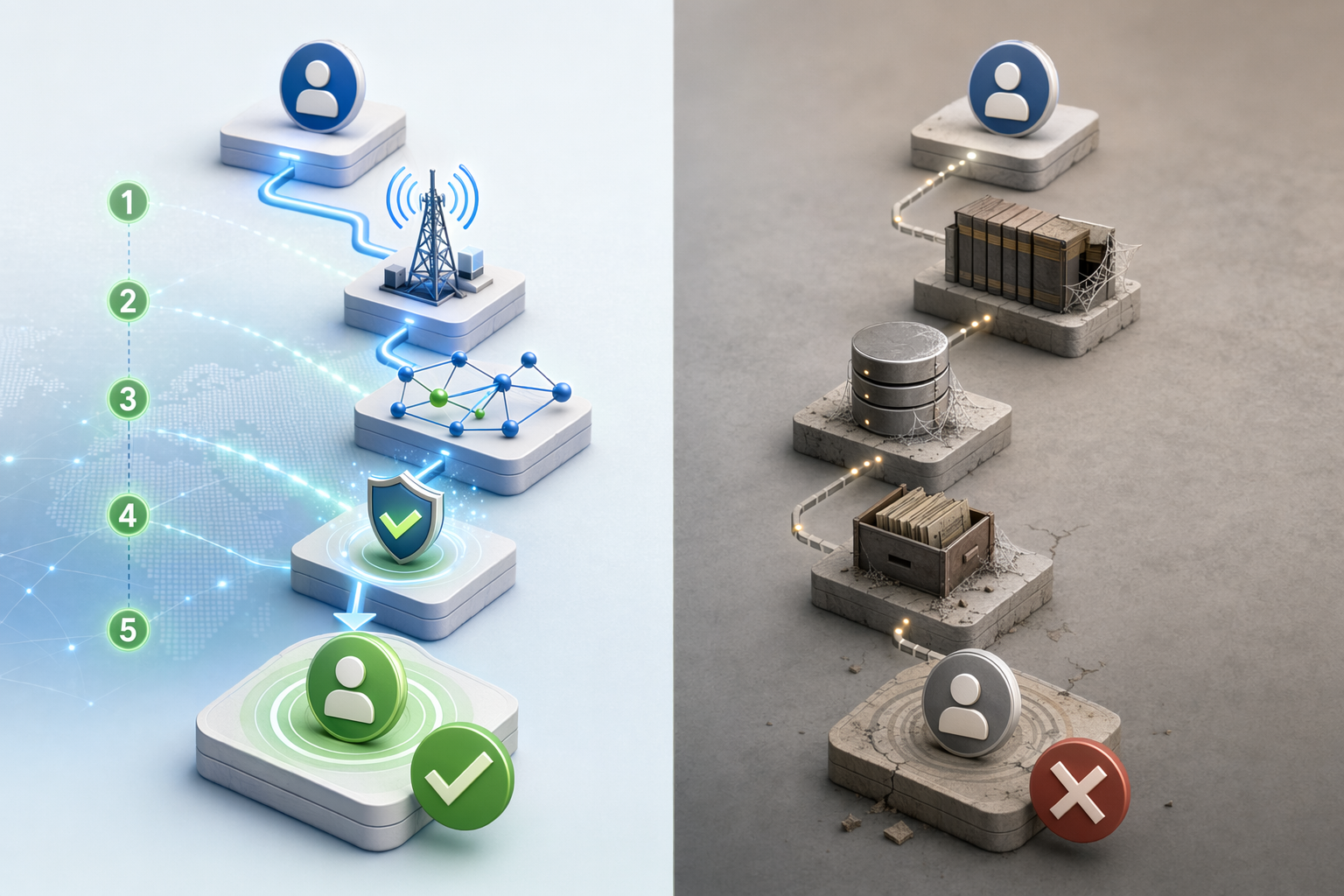 Illustration for: Real-Time Verification vs. Static Database Lookup