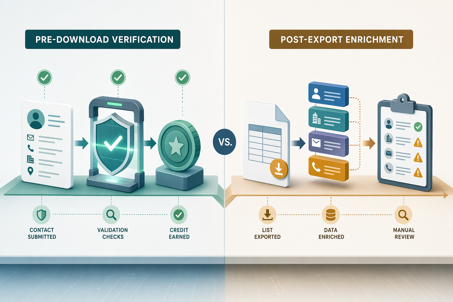 Illustration for: Pre-Download Verification vs Post-Export Enrichment: Key Differences