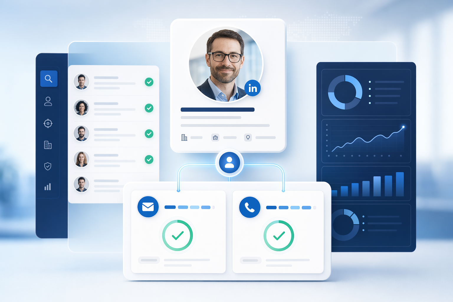 Dashboard displaying contact verification workflow with accuracy metrics