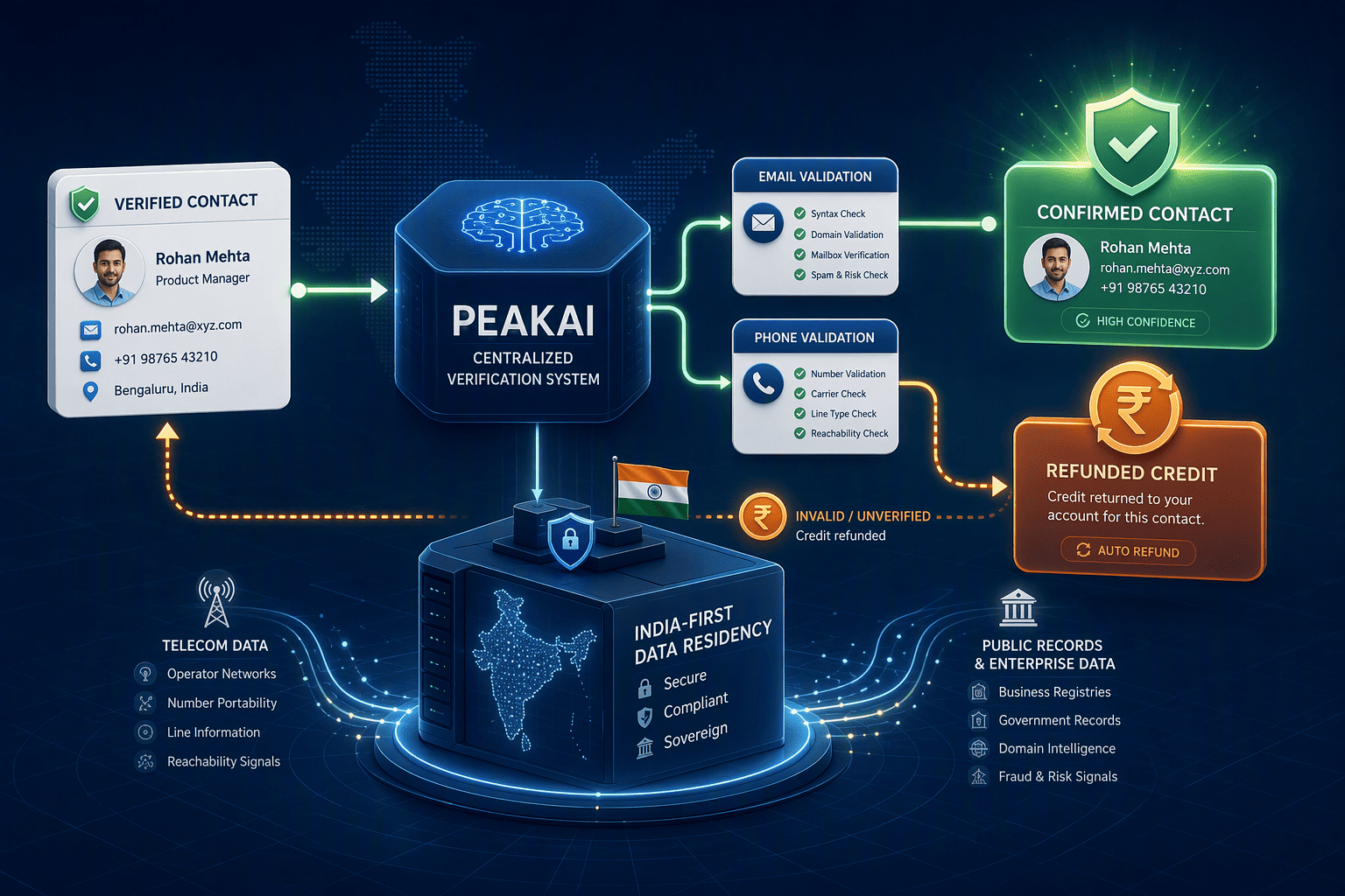 Illustration for 1. PeakAi: ₹0.65/Verified Contact with India-First Compliance