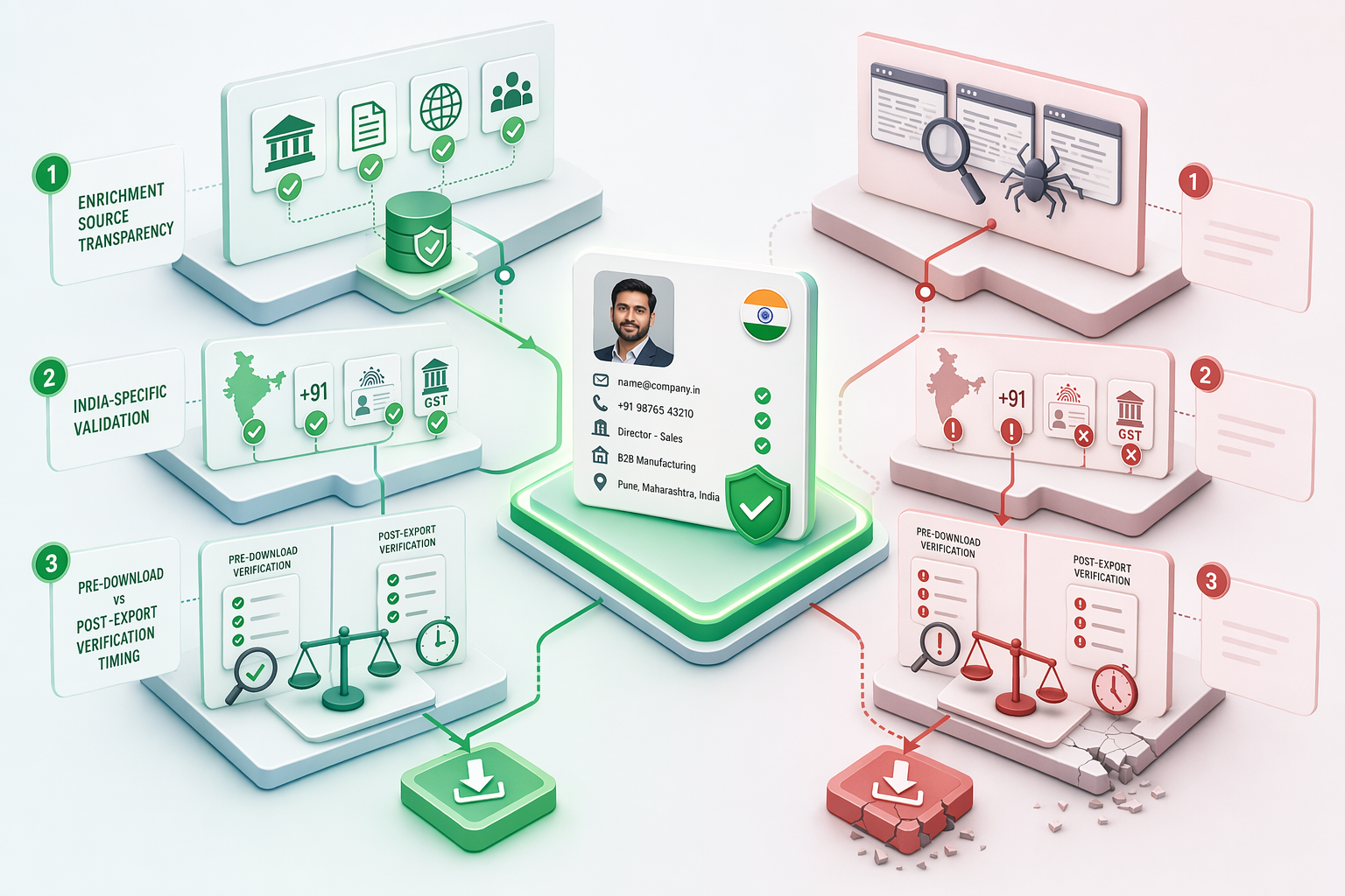 Illustration for: How Verification Methodology Affects Indian B2B Accuracy Rates