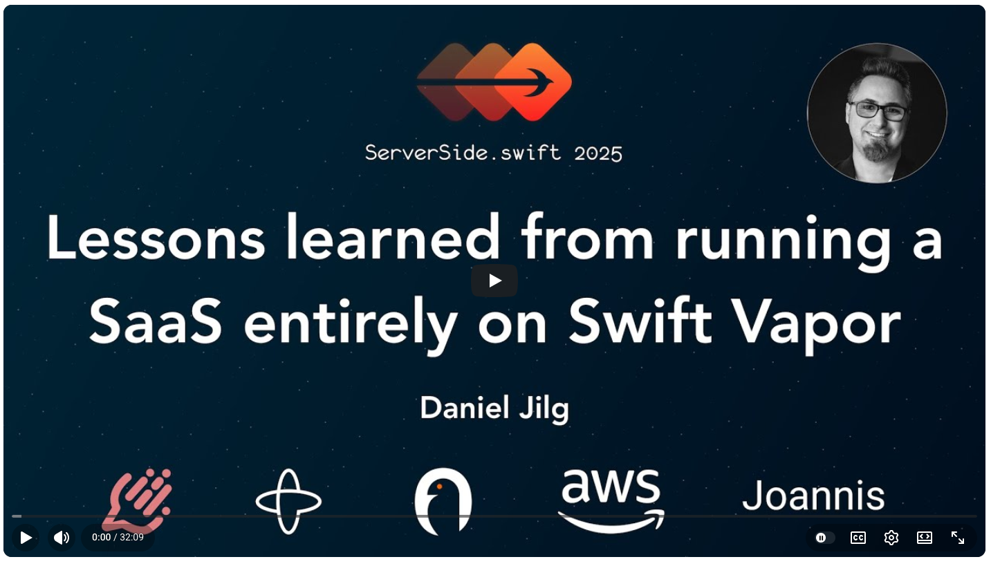 Screenshot from YouTube Video: Lessons learned from running a SaaS entirely on Swift Vapor