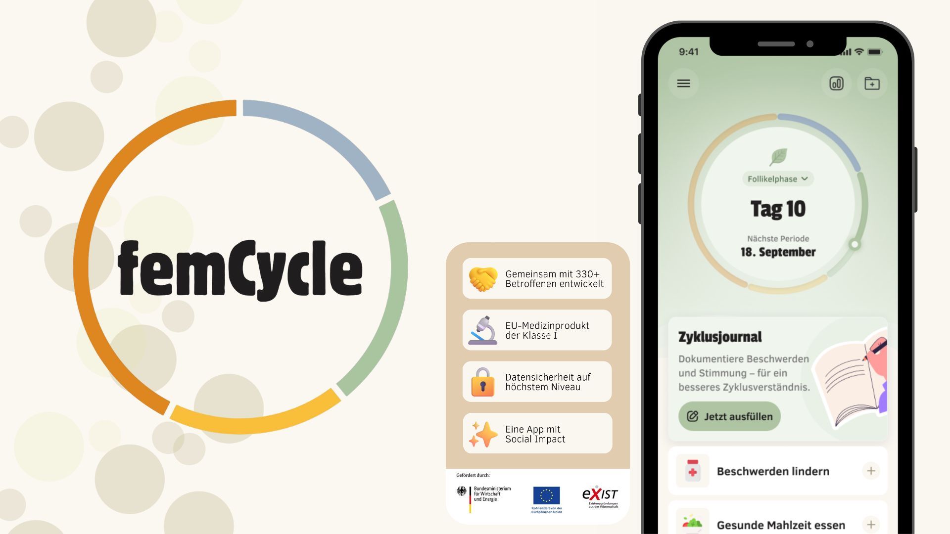 Collage aus dem femCycle Logo und einem Screenshot der App