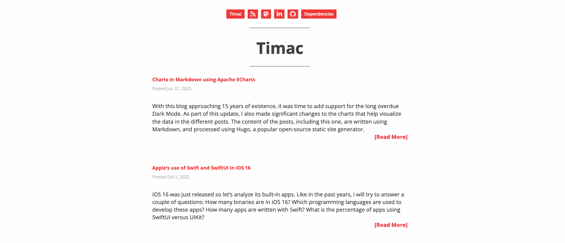 Screenshot of Timac blog front page