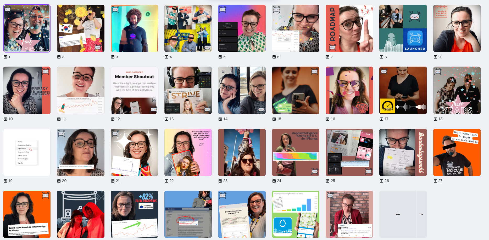 Gallery of images created with Canva that were used for LinkedIn posts. It's alsmost always a selfie of Lisa with some graphics or a bit of text