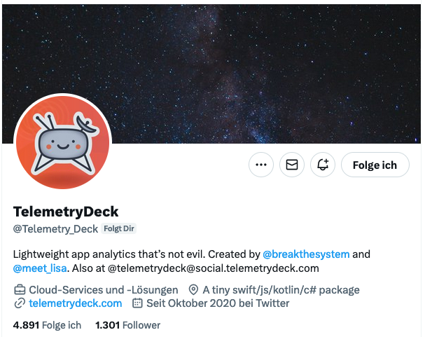 Screenshot: TelemetryDeck's Twitter profile