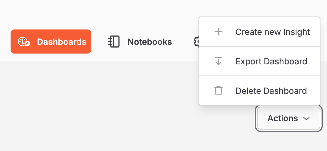 Export your dashboards via the Action button under your dashboards overview