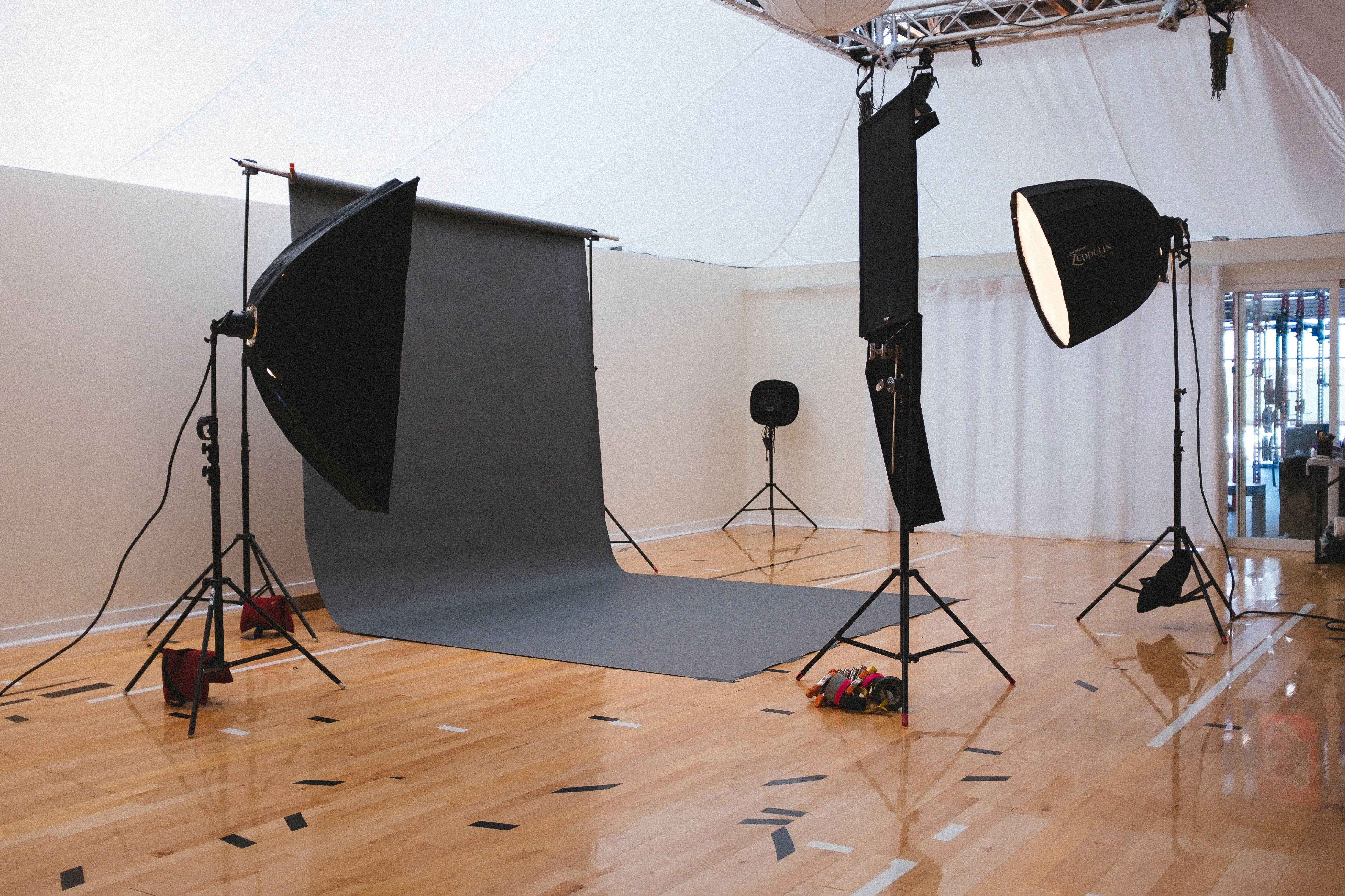 An empty photography studio with just a build up set