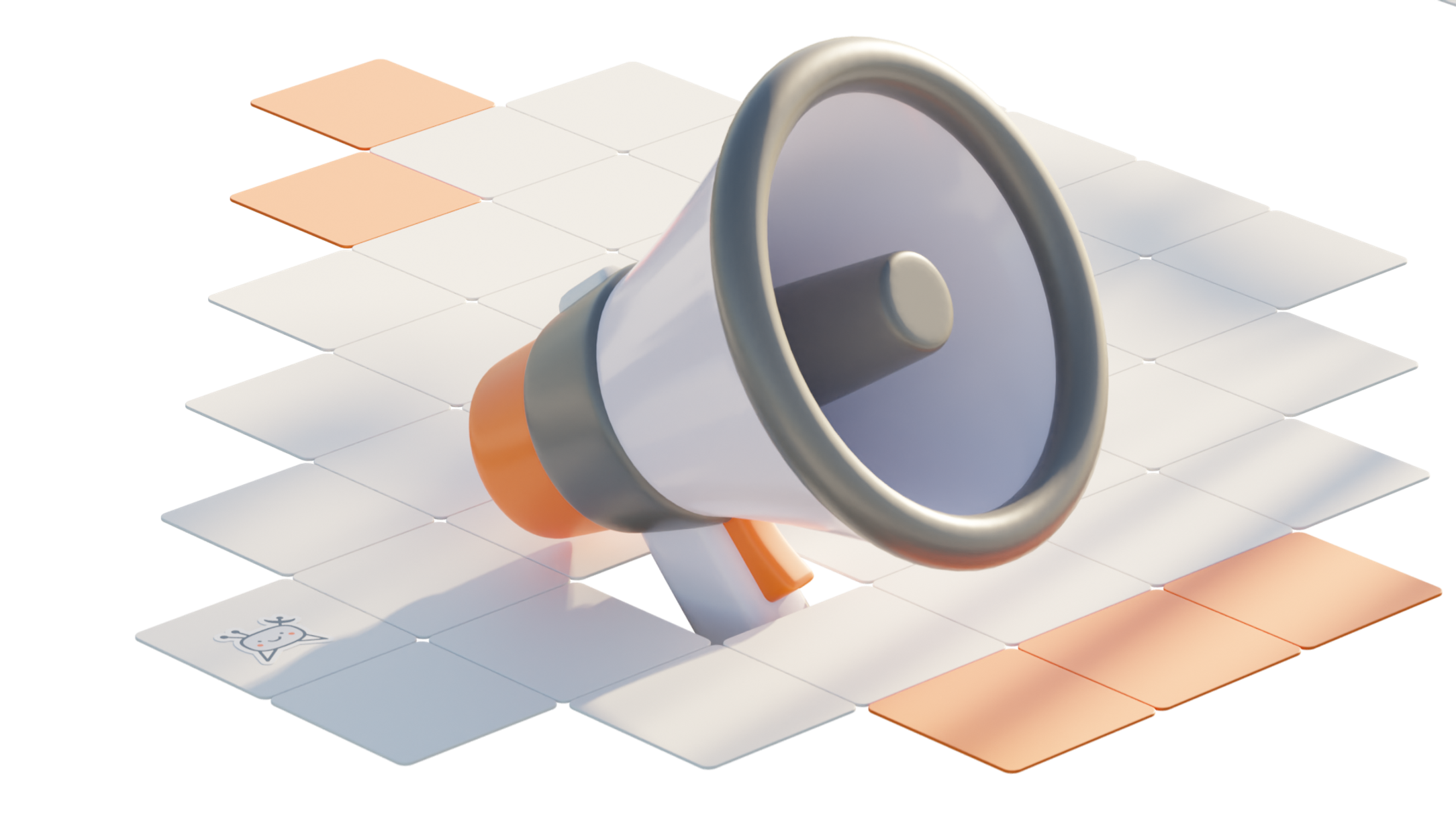 A large stylized megaphone