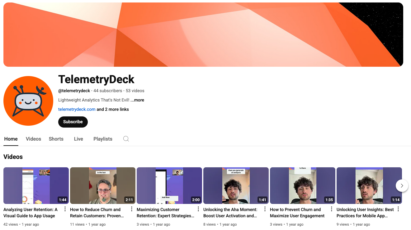 Screenshot from TelemetryDeck's YouTube profile