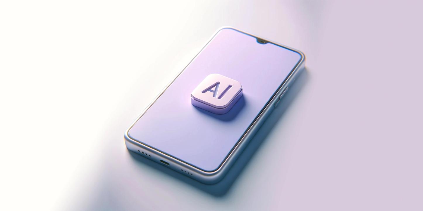 A 3D render of a smartphone with an app icon popping out saying "AI"