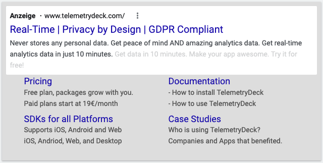 Screenshot: Preview of a Google ad