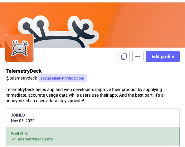 Screenshot from TelemetryDeck's Mastodon profile header 