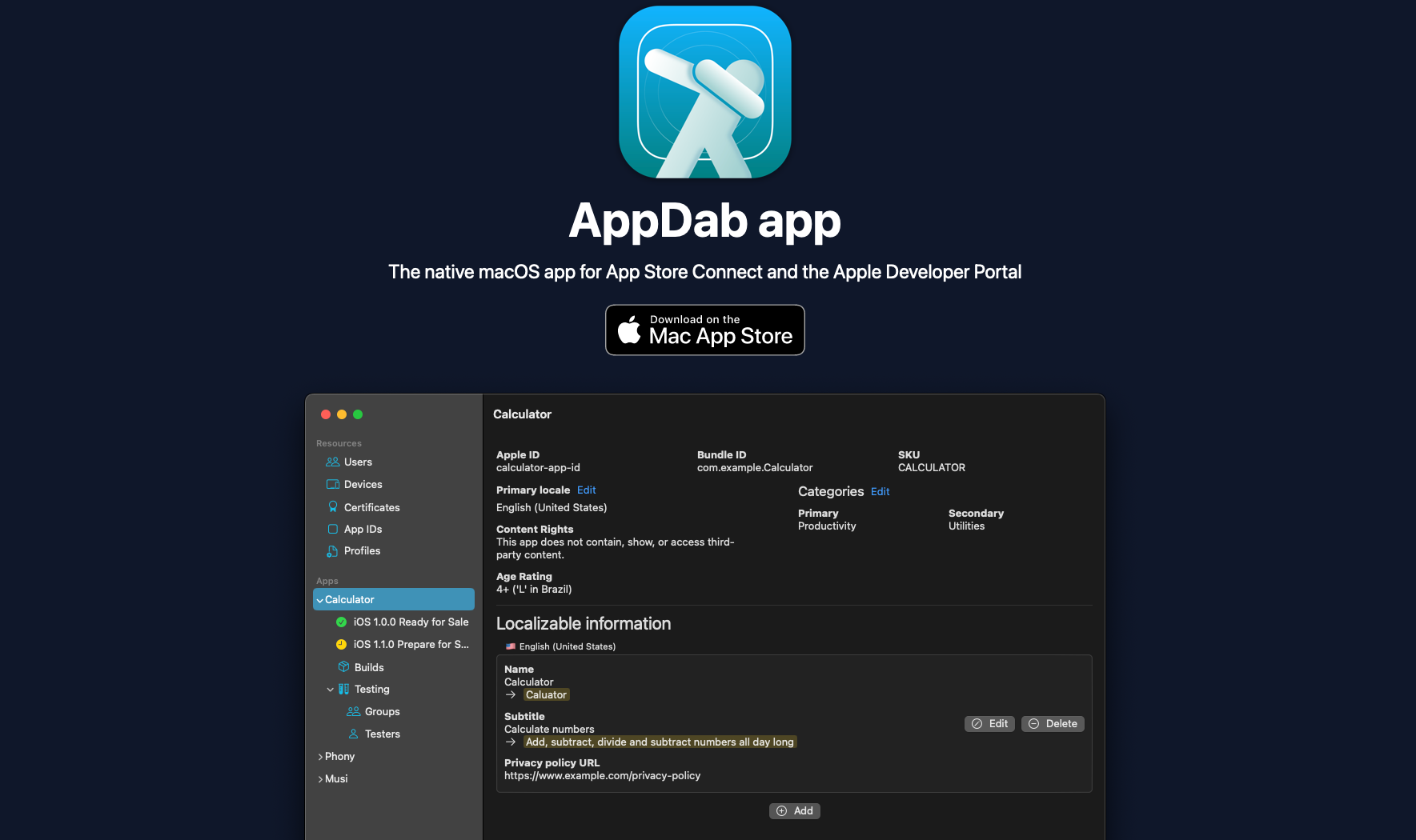 Screenshot of AppDab website