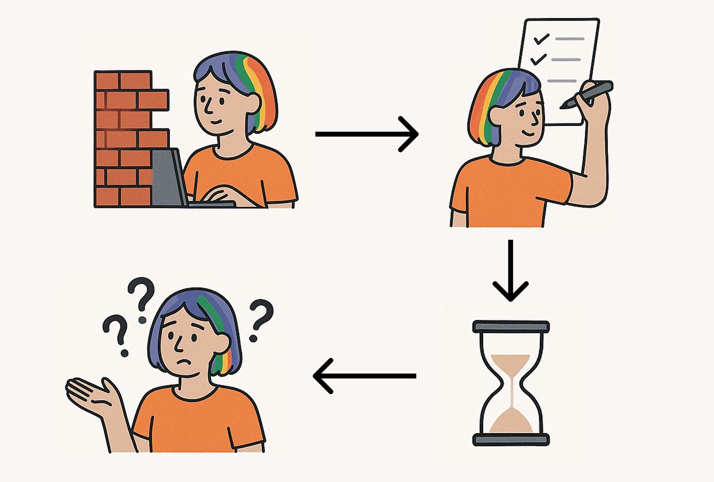 The Steps of Analysis Paralysis: Analyzing Data, Hitting a Wall, Creating Tasks, Waiting for Data, Starting Fresh