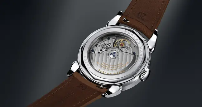 Furlan Marri Salmon Sector movement. An automatic watch with swiss movement and cornes de vache lugs