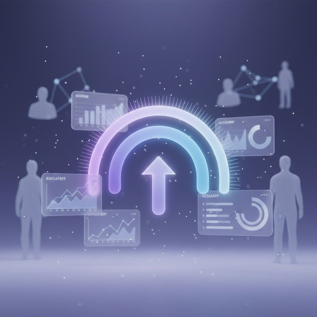 Futuristic SaaS-style illustration with glowing abstract shapes symbolising growth, energy and positive health in a team context