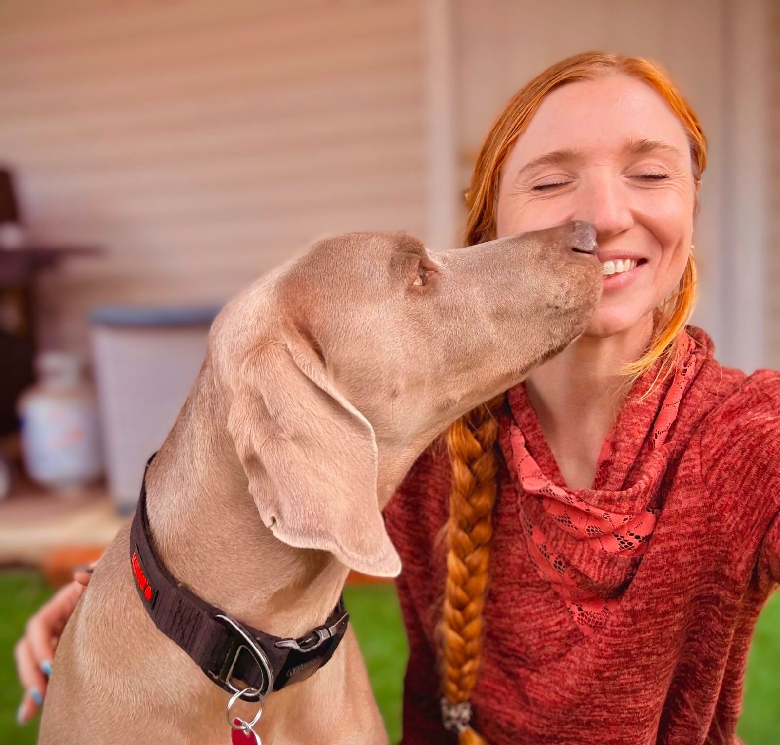 Samantha with her Weimaraner