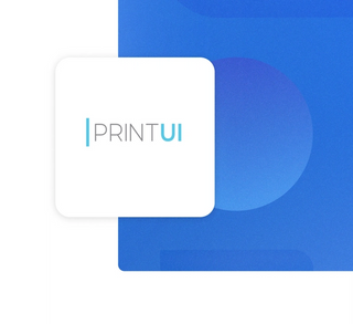 The PrintUI with a white background on a blue card integration
