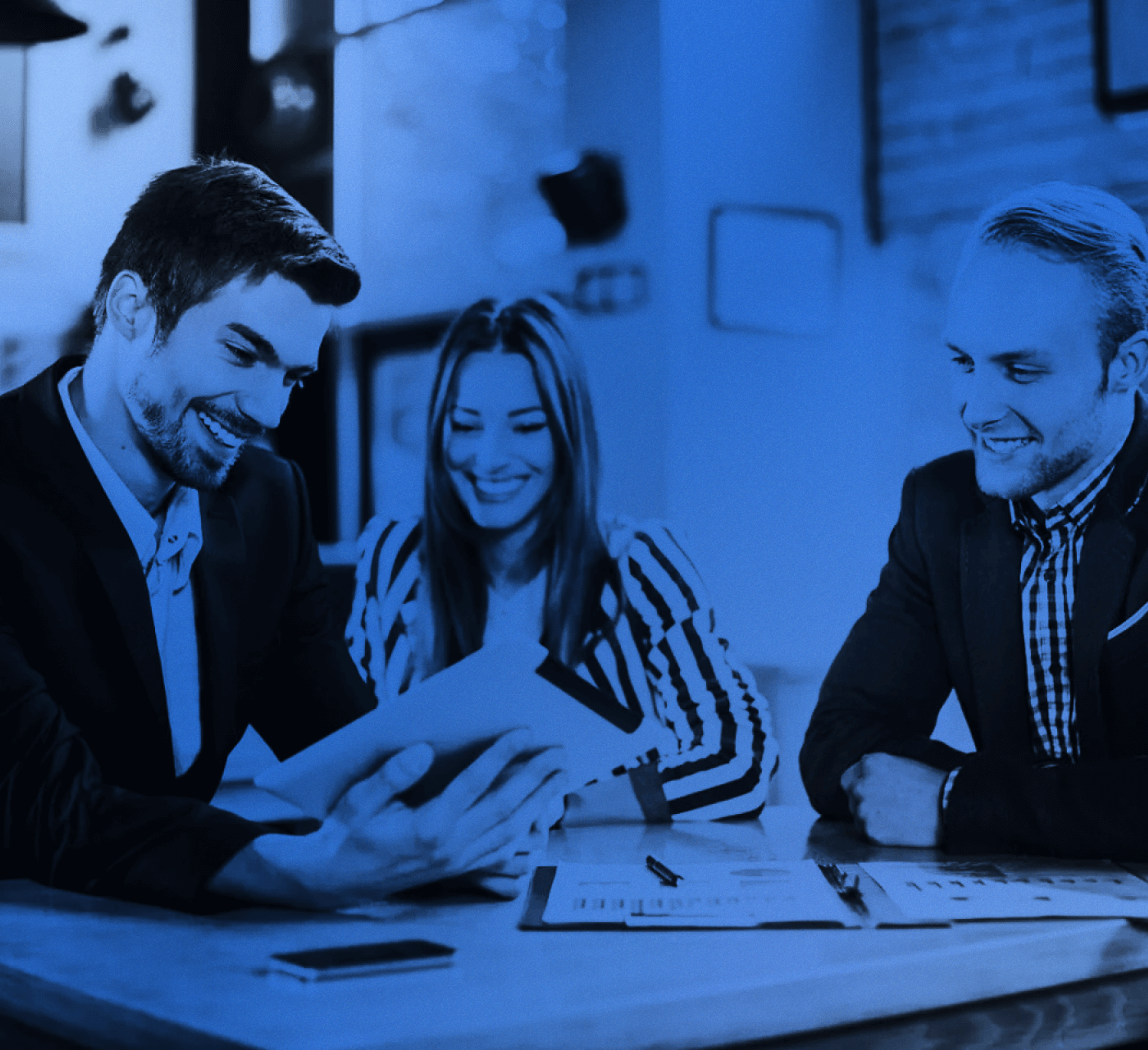 man and woman reviewing a tablet