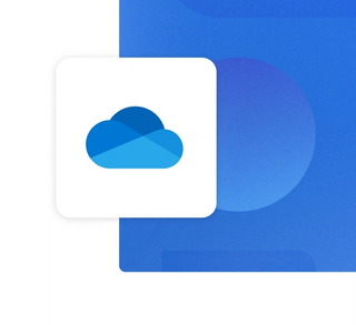 The OneDrive logo with a white background on a blue card integration
