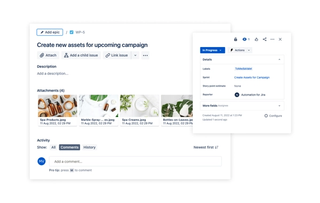 Jira task for creating new assets for upcoming campaigns and labels MediaValet in the popups to add images