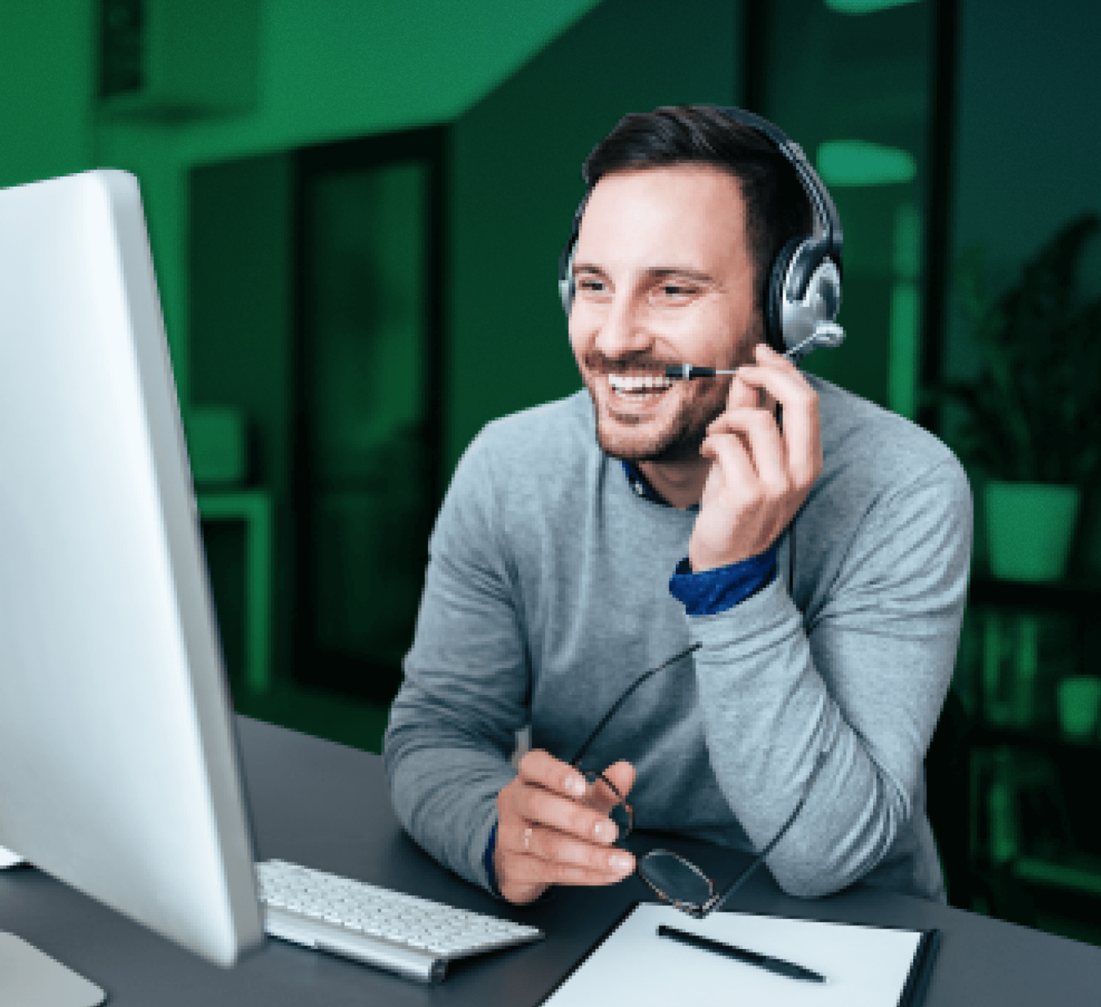 man talking into headset