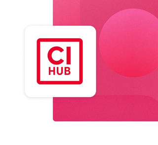 The CIHub logo with a white background on a pink gradient card integration