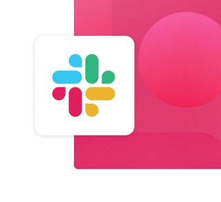 The Slack logo with a white background on a pink gradient card integration