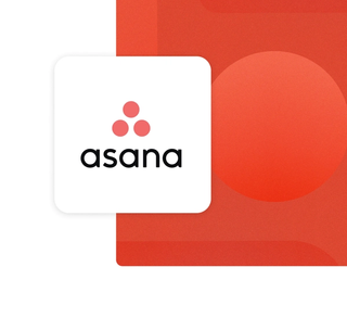 The Asana logo with a white background on a red gradient card integration