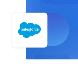 The Salesforce logo with a white background on a blue card integration