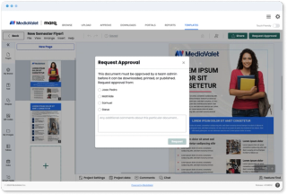 MediaValet Templating request approval screenshot - request approval overlayed on DAM templates screen