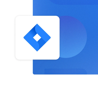 Jira logo with a white background on a blue card integration