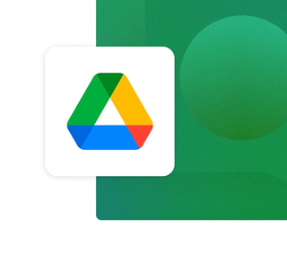 The Google Drive logo with a white background on a green gradient card integration