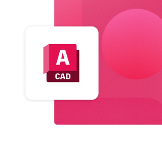 The AutoCAD and Autodesk in rainbow gradient logo with a white background on a red card integration