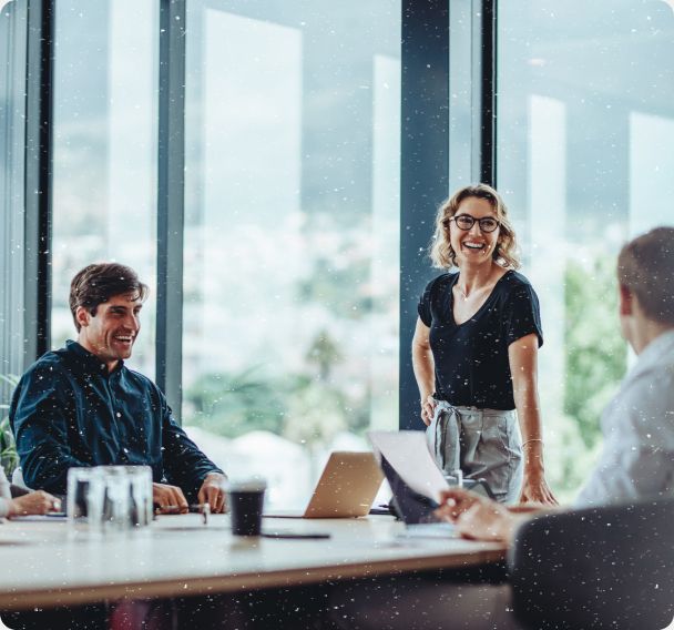 Colleagues chatting in an office