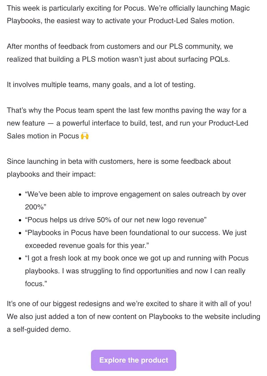 Pocus newsletter Explore Product CTA