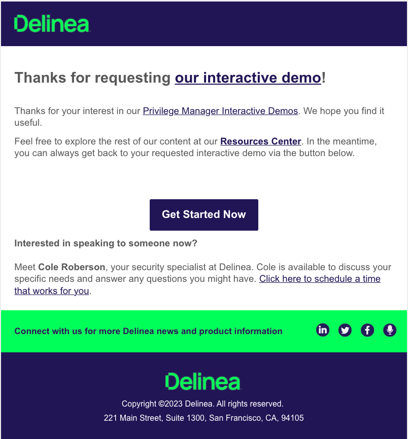 Delinea demo follow up email