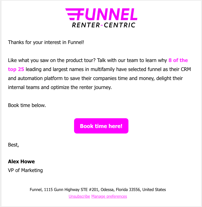 Funnel leasing follow up email