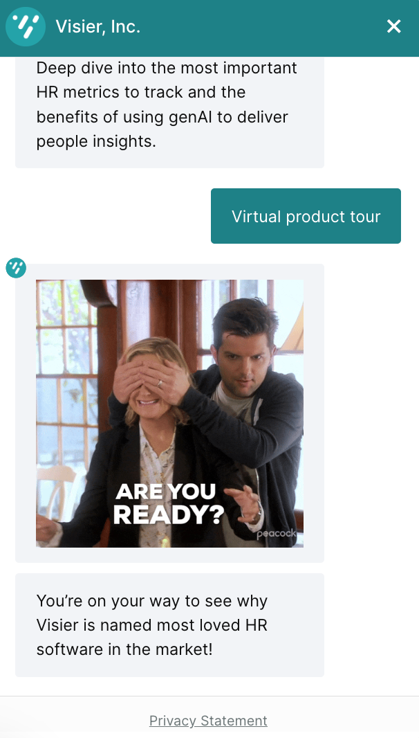 Visier chatbot with Are you Ready gif