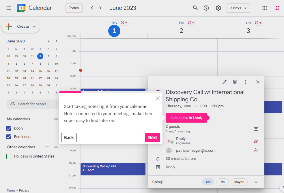 Dooly google calendar interactive demo