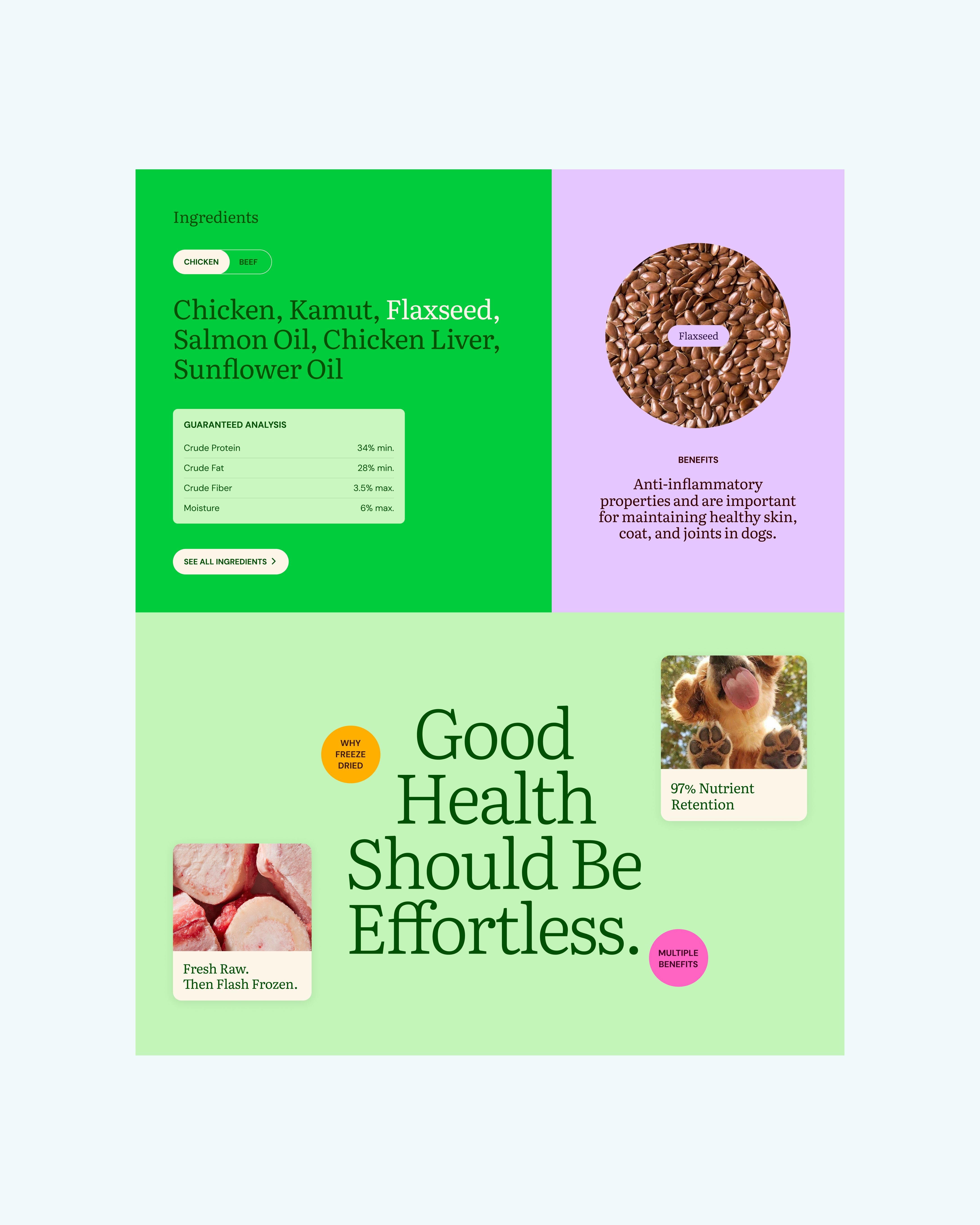 Desktop interface listing ingredients, with accompanying images.
